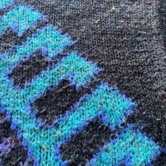 Vintage Concrete Mix Turquoise Aztec Pattern Acrylic Textured Mock Neck Sweater - Picture 6 of 8